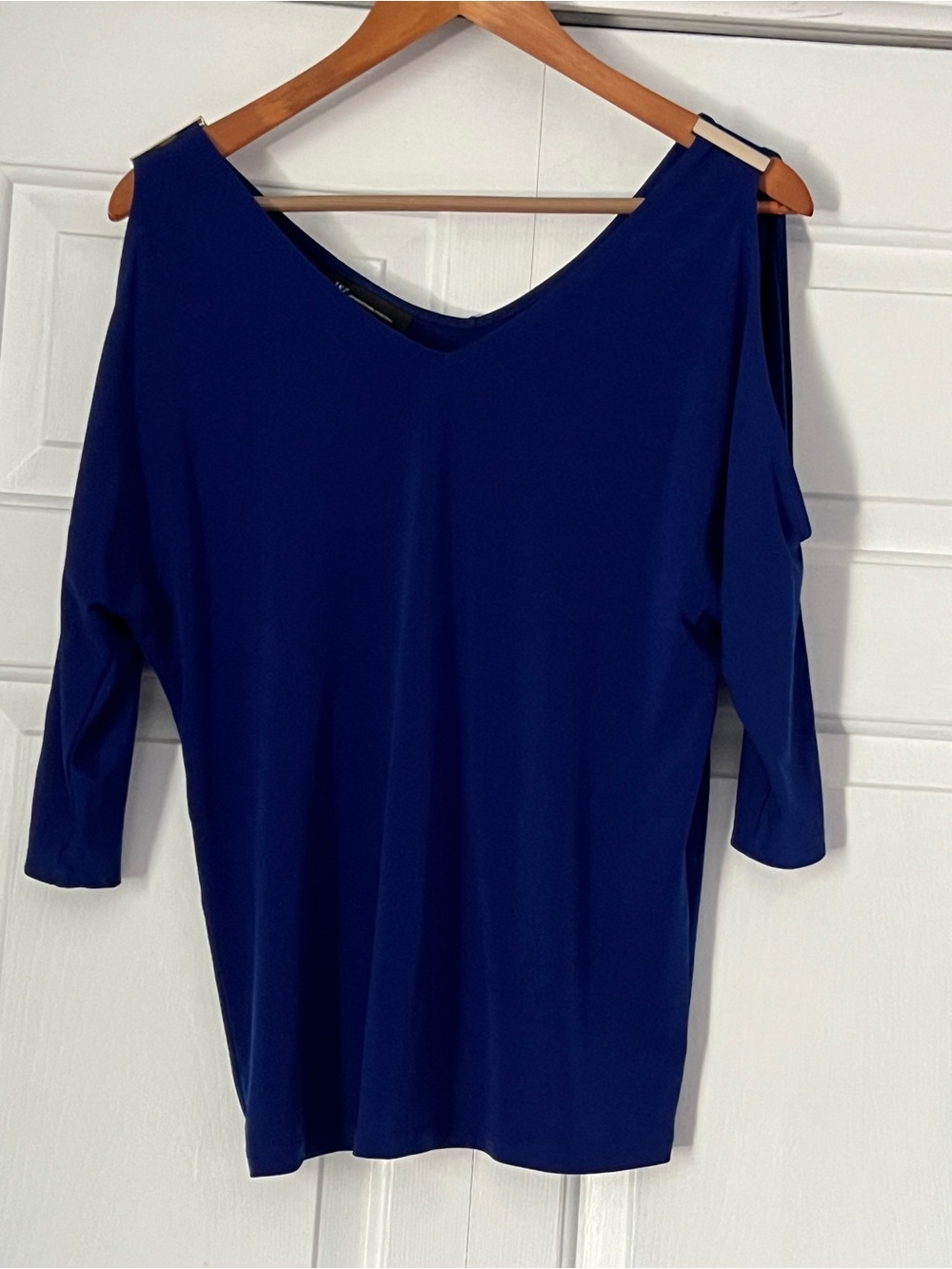 INC International Concepts Navy Cold-Shoulder Long Sleeve Top